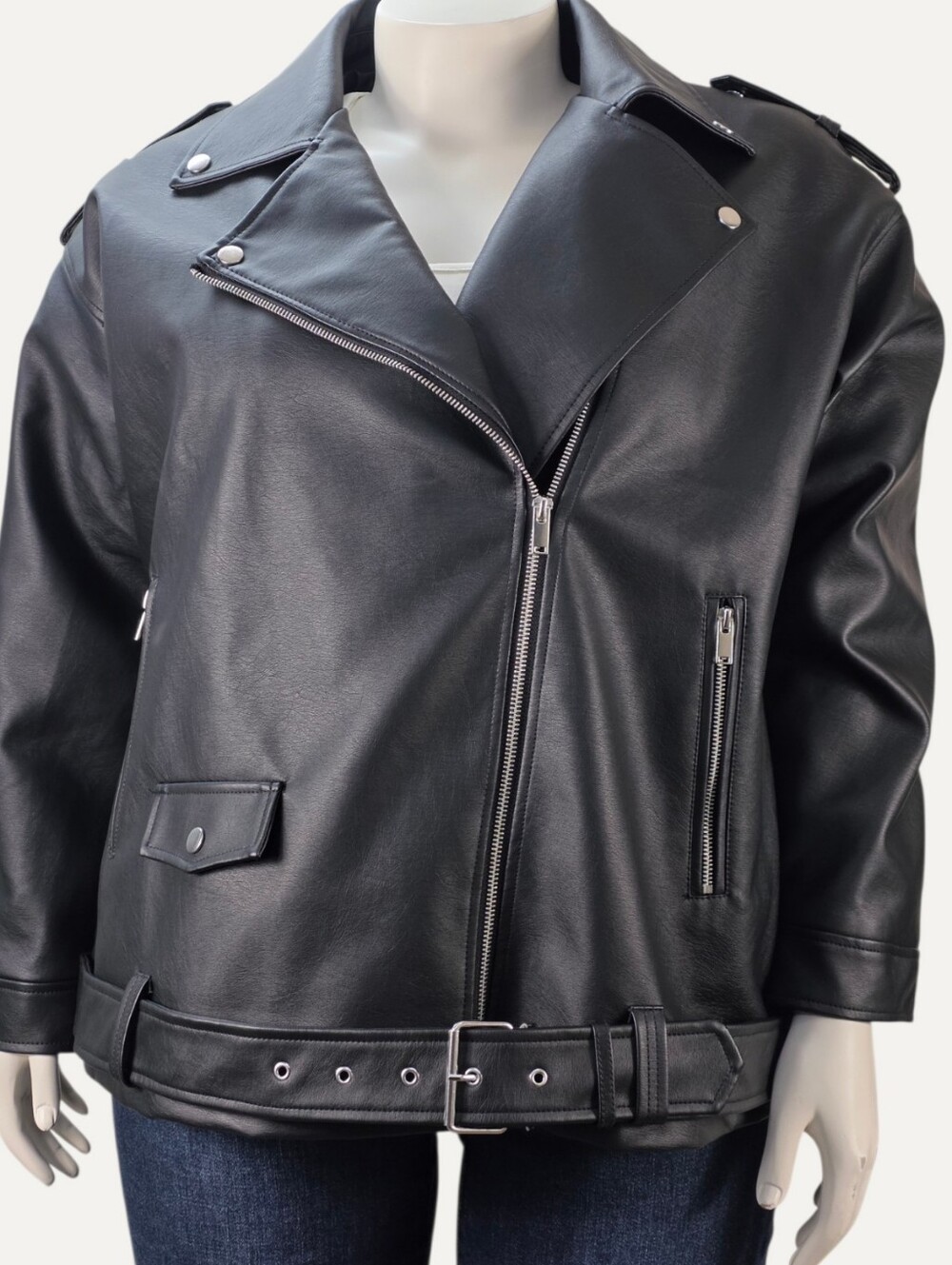 Noisy May Curvy Paulina Black Faux Leather Biker Jacket Plus Size 20 NWT